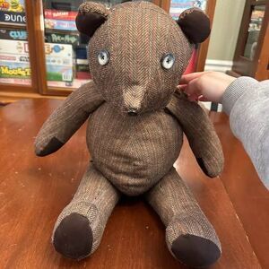 Vintage Button Eye British Style Tweed Teddy Bear Toy Stuffed Animal